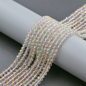 Strands of 4mm Aurora Borealis faceted round glass beads for DIY jewelry making