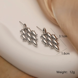Silver geometric marquise cluster earrings measuring 3.1cm by 1.6cm with 12g weight