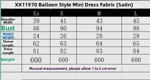 Tableau détaillé des tailles pour mini-robe satinée style ballon pour femme
