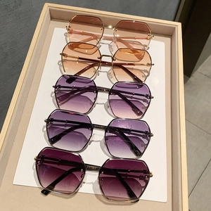 Fashion rimless octagonal sunglasses with gradient lenses in a multi-color five-pack set