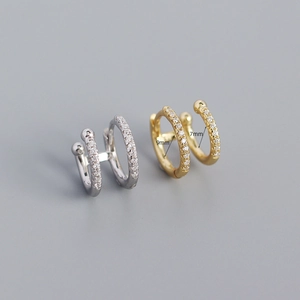 Double hoop earrings in gold and silver with zircon stones and 9mm size dimensions