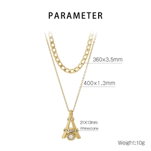 Detailed specs of double-layer gold heart necklace with Eiffel Tower pendant measurements