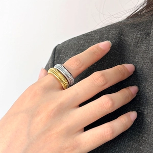Stackable 6mm Tubogas style snake rings in gold and silver finish for women