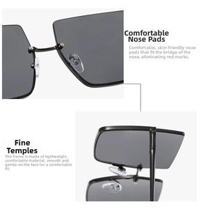 Detail view of comfortable silicone nose pads and lightweight frame of square sunglasses