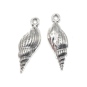 Silver metallic conch shell pendants with detailed textures for DIY jewelry making