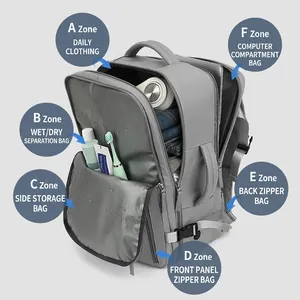 Waterproof grey business backpack with multi-layer storage and laptop compartment