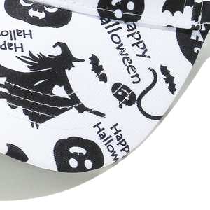 Close-up of Halloween baseball cap showing high-quality stitching and ghost prints
