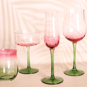 Tulip Shaped Wine Glass Lead-free Crystal Glass Pink Green Gradient Handmade Blown Drinking Cup For Party Wedding Home