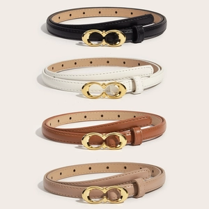 Women Slim Belt PU Leather Alloy Double C Buckle Retro Versatile Waistband For Jeans Trousers Elegant Fashion Accessory