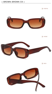 Three-view detail of rectangle brown sunglasses with gradient lenses, model C9