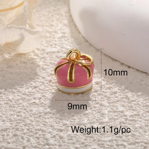 Ciondolo a corona in smalto rosa 10x9mm per gioielli fai-da-te con metallo placcato oro