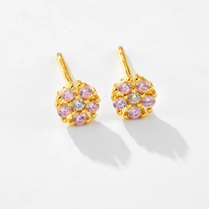 Elegant flower-shaped S925 silver stud earrings with pink and white zircon stones