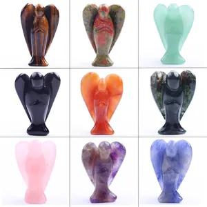Angel Statue Hand Carved Natural Crystal Gemstone Healing Figurine Guardian Spiritual Desk Decor Ornament For Home Office