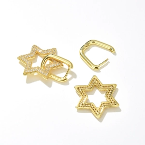 Elegant gold-plated star earrings with pave-set cubic zirconia in a geometric dangle style
