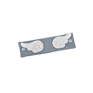 Blue denim fabric hair band with plush angel wings and star embroidery details
