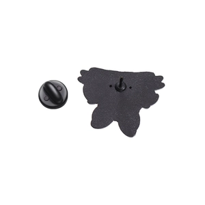Detailed back view of metal animal brooch featuring secure rubber clutch and matte black finish