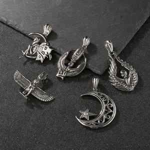 Vintage Stainless Steel Pendant Necklace Ancient Egyptian Goddess Isis Angel Wings Moon Star Fairy Gothic Punk Jewelry