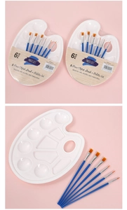 Set di 6 pennelli blu e tavolozza bianca per pittura a olio, acrilica e acquerello