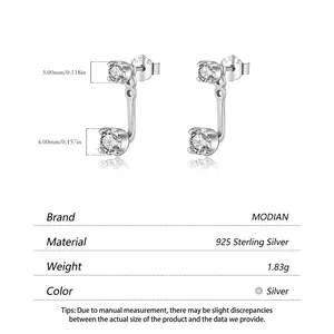 Exquisite S925 sterling silver double diamond drop earrings featuring round cut cubic zirconia