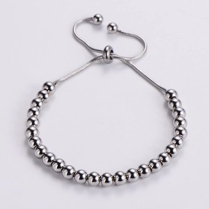 Minimalist adjustable silver stainless steel bead bracelet with flexible snake chain