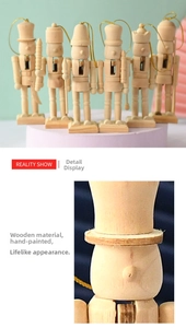 Detailed view of six unfinished wooden nutcracker figures for DIY Christmas painting craft