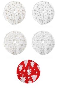 Set of mini Christmas tree skirts with gold and silver snowflake or star patterns