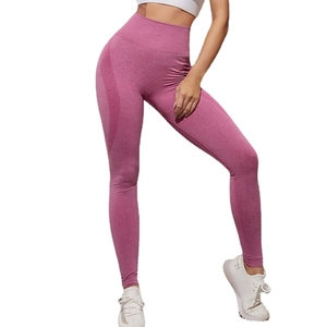 Legging de yoga sans couture taille haute pour femme en tissu chiné rose foncé respirant