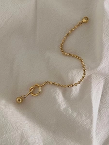 925 Sterling Silver Bracelet 18K Gold Plated Minimalist Knot Design Bead Chain Ball Pendant Elegant Jewelry For Women