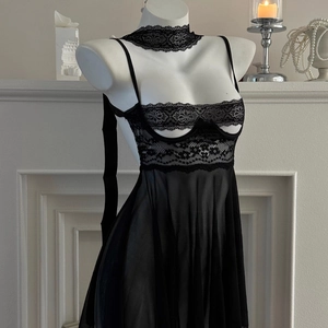 Lingerie Sexy Da Donna Rete Trasparente Pizzo Camicia Da Notte E T-Pantaloni Con Choker