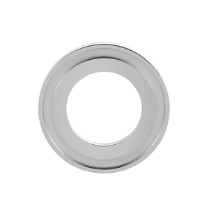 Macro view of a polished silver stainless steel geometric circle ring accessory