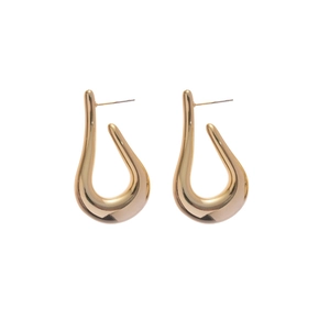 Minimalist golden C-shape acrylic and metal earrings with a sleek irregular fluid design