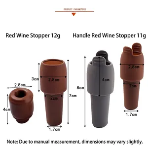 Silicone wine stoppers with handles for double sealing in brown and dark grey finish