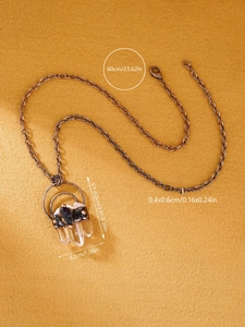 Vintage necklace with three white crystal columns and amethyst stone pendant, 60cm chain