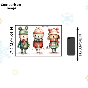 Size comparison showing 25cm tall cute winter animal Christmas wall stickers next to a phone