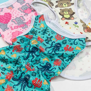 Breathable summer puppy vest set featuring cute cartoon elephant, bear and ocean prints