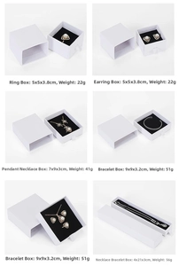 Detailed sizes of white drawer jewelry boxes with black velvet lining for rings and necklaces
