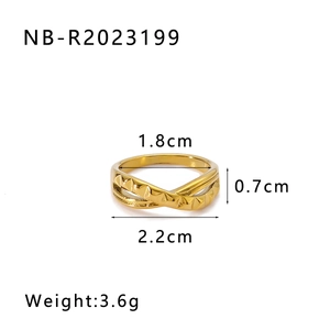 Detailed view of gold twisted ring featuring embossed triangle texture and measurements