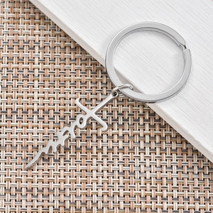 Polished silver stainless steel keychain featuring a stylish cursive mrs letter pendant