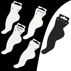Detail of black and white fashion jewelry anklet display cards with stainless steel text