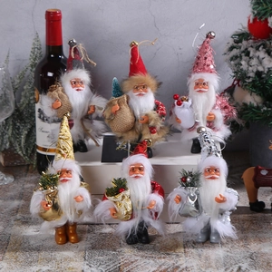 Santa Claus Figurines Christmas Hanging Ornaments Polyester Faux Fur Sequin PVC Mini Standing Desktop Decor Festive