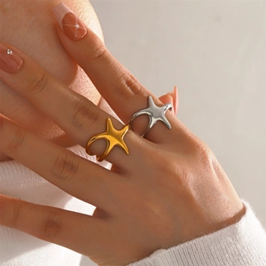 Starfish Open Ring Stainless Steel Adjustable Minimalist Sea Star Finger Jewelry For Women Fashion Chic