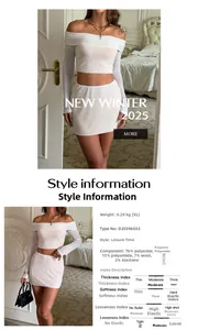 Size chart and fabric details showing polyester wool blend for tube top and skirt set