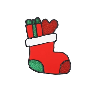 Broche en forme de botte de Noël colorée avec finition émaillée et paillettes brillantes
