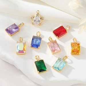 Rectangle Star Jewelry Pendants Charms 14K Gold Plated Copper Cubic Zirconia For DIY Necklace Earring Making