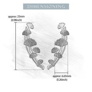 Detailed technical drawing of S925 silver ginkgo leaf earrings with precise dimensions