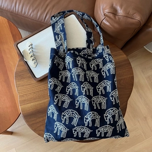 Vintage navy blue canvas tote bag with sheep print and large capacity for daily commute