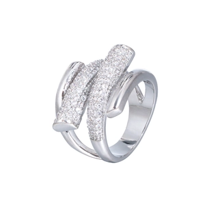 Elegant multi-layer silver crown ring with sparkling zircons and flower motif design