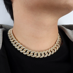 Hip Hop Iced Out Cuban Link Chain Necklace Zinc Alloy AAA Rhinestone Rhombus Design Streetwear Jewelry For Men And Women