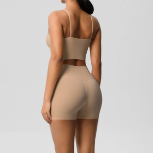Close-up of the cross-back straps and seamless high-waist fit of the yoga set