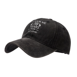 Casquette vintage en coton noir délavé avec slogan drôle pour 70e anniversaire